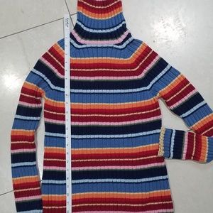 Striped Knit Turtleneck Sweater
